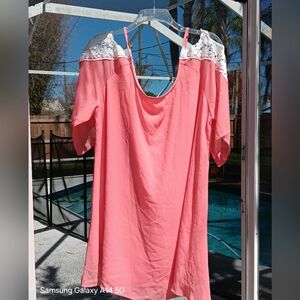 Elegant Pink Lace Women's Top 3XL
